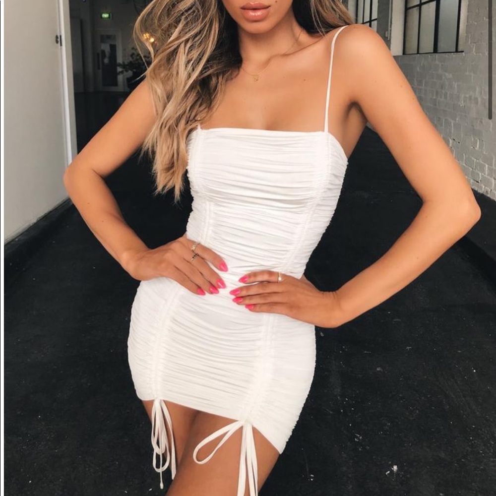Tiger Mist Ruched Zion Mini Dress White